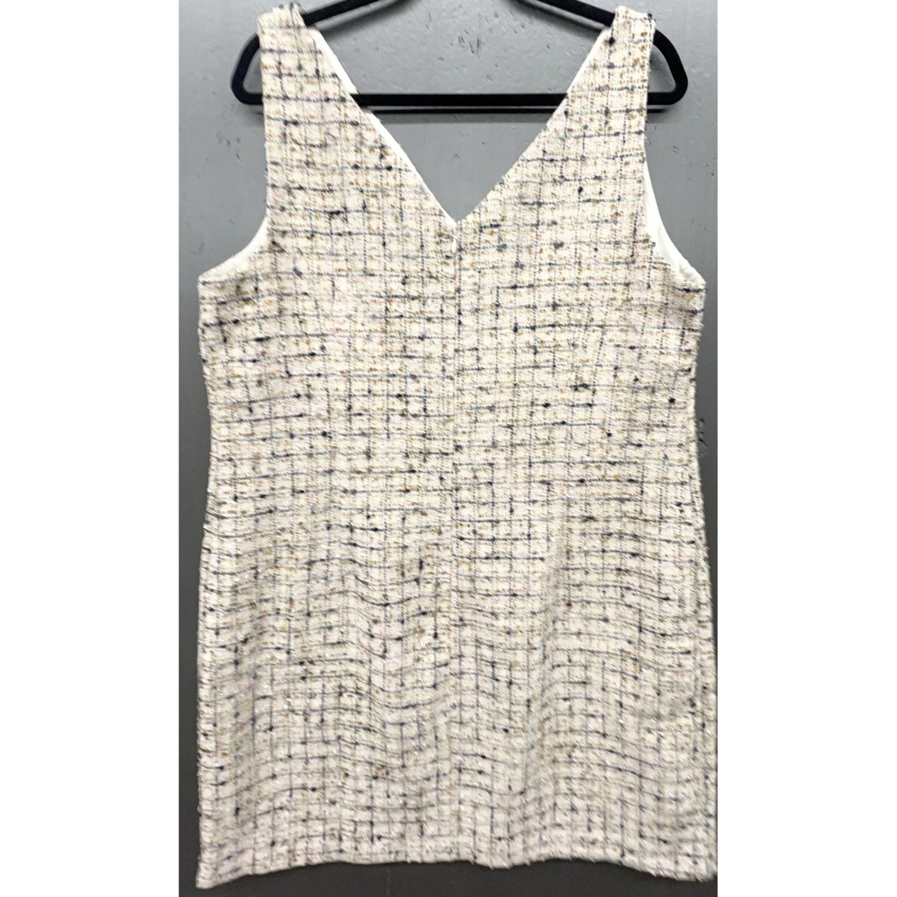 Women Tweed Dress XL Beige Sleeveless Sheath Preppy Business Casualβ Academia